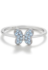 elegant sterling silver butterfly light blue cubic zirconia birthstone baby ring 